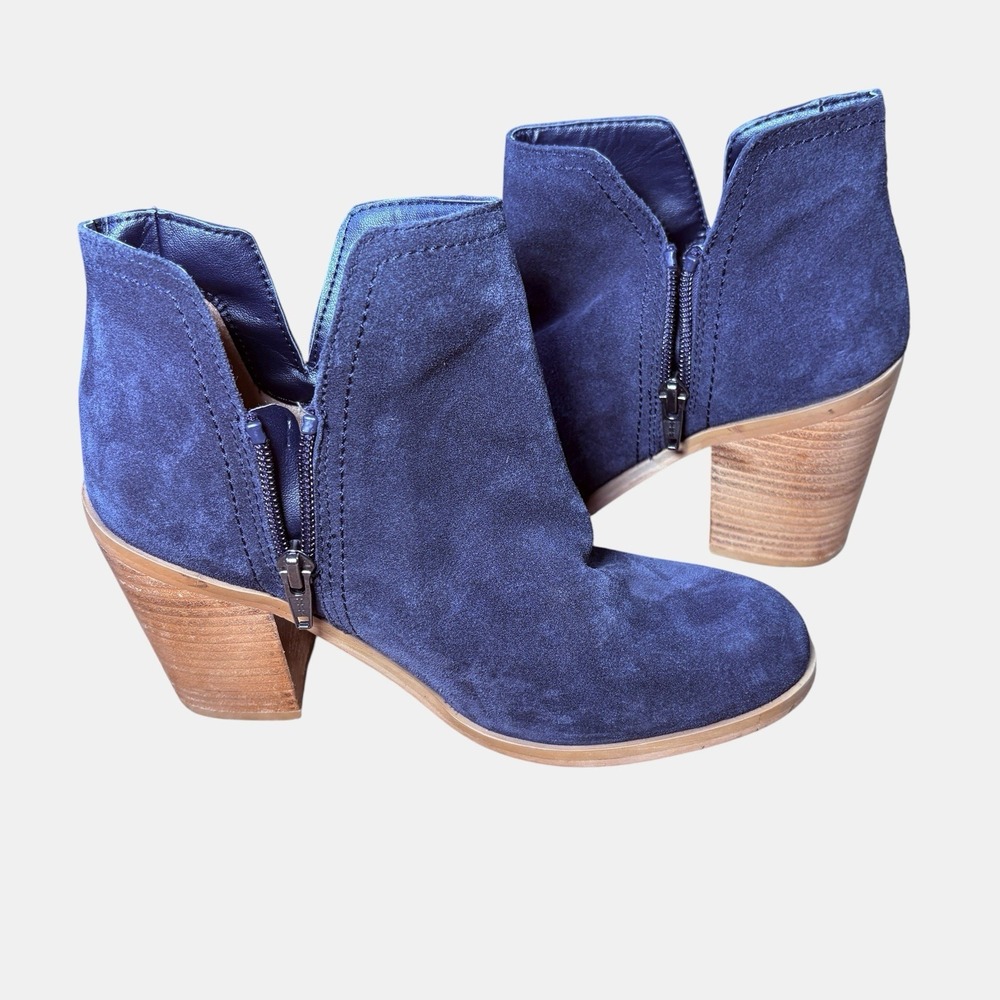 Kenneth Cole Reaction Navy Suede Zippered Ankle Booties Women's 7.5 Block Heel